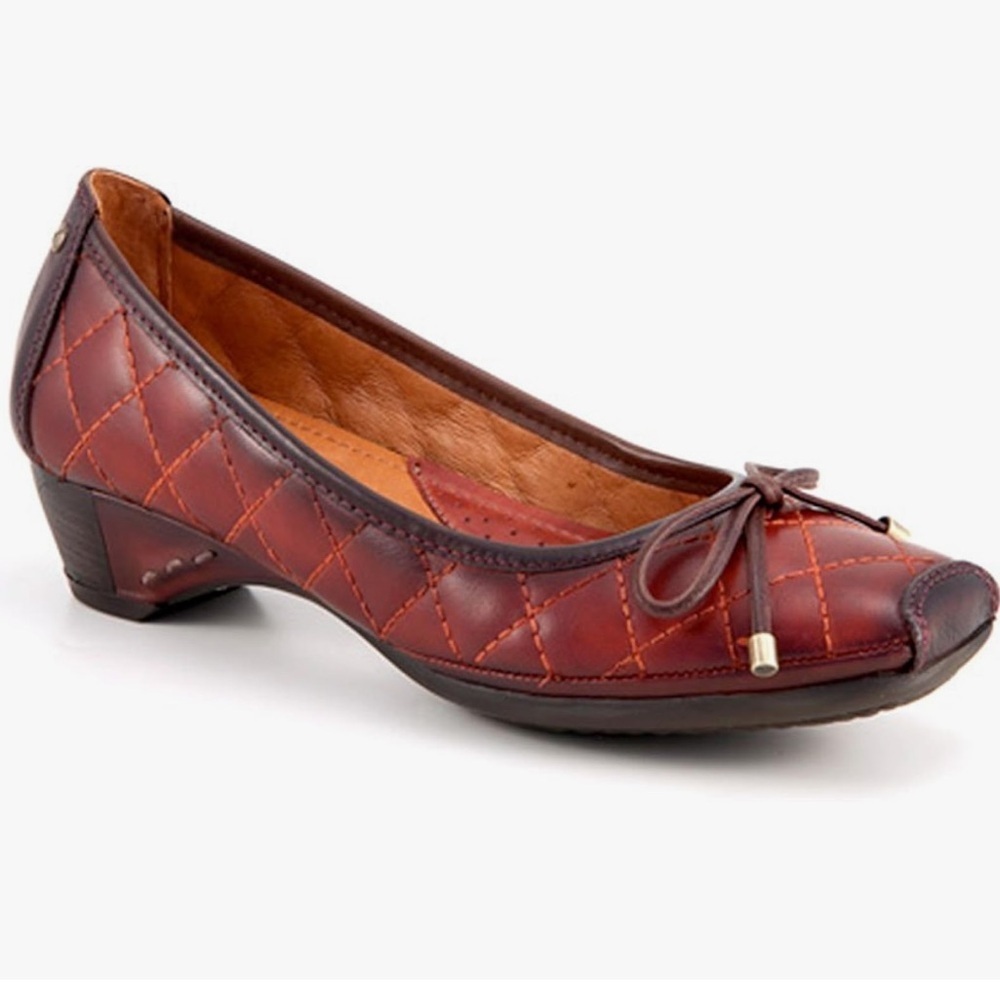 Pikolinos Gandia Red/Brown Quilt Kitten Heel Sz 41 EU 10.5 US